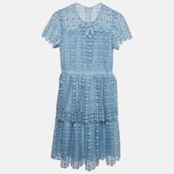 مملوكة مسبقًا Self-Portrait Kids Blue Petal Lace Tiered Mini Dress 10-12Yrs