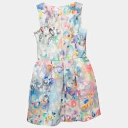 Simonetta Multicolor Abstract Print Crepe Pleated Sleeveless Dress 12 Yrs