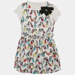 Simonetta White Jacquard Nail Paint Print Ruffled Sleeveless Dress 12 Yrs