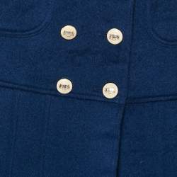Simonetta Kids Navy Blue Wool Detachable Hood Double Breasted Coat 4 Yrs