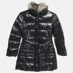 Simonetta Kids Black Nylon Detachable Fur Belted Down Jacket 8 Yrs