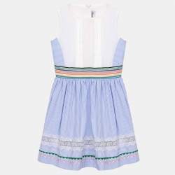 Simonetta Kids White/Blue Stripe Cotton Trimmed Sleeveless Dress 6 Yrs