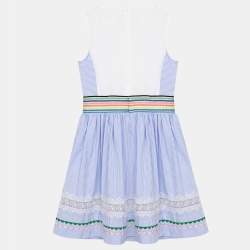 Simonetta Kids White/Blue Stripe Cotton Trimmed Sleeveless Dress 6 Yrs