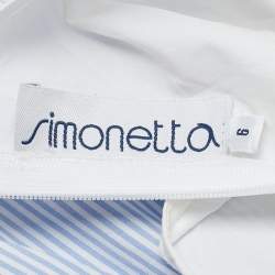 Simonetta Kids White/Blue Stripe Cotton Trimmed Sleeveless Dress 6 Yrs