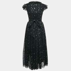 Sonia Rykiel Black Star Print Tulle Ruffled Long Dress 14 Yrs