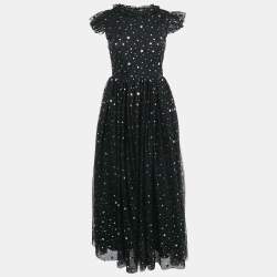 Sonia Rykiel Black Star Print Tulle Ruffled Long Dress 14 Yrs
