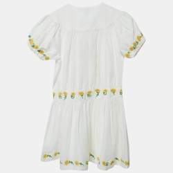 Pre Owned Stella McCartney Kids White Sunflower Embroidered Linen Blend Dress 12 Yrs 