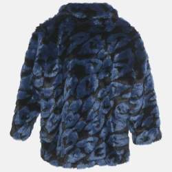 مملوكة مسبقًا Stella McCartney Kids Blue Hearts Pattern Fur Zip-Up Jacket 8 Yrs