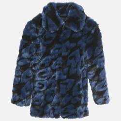 مملوكة مسبقًا Stella McCartney Kids Blue Hearts Pattern Fur Zip-Up Jacket 8 Yrs