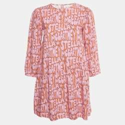 Pre Owned Stella McCartney Kids Pink Logo Printed Viscose Blend Short Dress 12 Yrs 