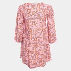 Pre Owned Stella McCartney Kids Pink Logo Printed Viscose Blend Short Dress 12 Yrs
