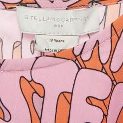 Pre Owned Stella McCartney Kids Pink Logo Printed Viscose Blend Short Dress 12 Yrs