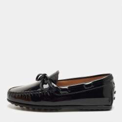 Pre Owned Tod's Black Patent Leather Driving Loafers Size 32