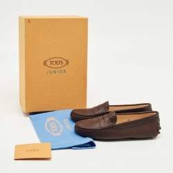 Pre Owned Tod's Dark Brown Leather Gommino Driving Loafers Size 33