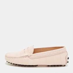 Pre Owned Tod's Pink Croc Embossed Leather Gommino Driving Loafers Size 32