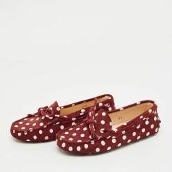 Pre Owned Tod's Burgundy/Pink Polka Dot Suede Driving Loafers Size 31
