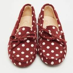 Pre Owned Tod's Burgundy/Pink Polka Dot Suede Driving Loafers Size 31