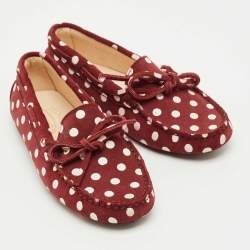 Pre Owned Tod's Burgundy/Pink Polka Dot Suede Driving Loafers Size 31