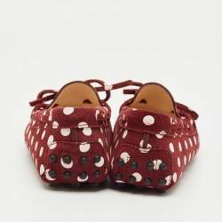 Pre Owned Tod's Burgundy/Pink Polka Dot Suede Driving Loafers Size 31