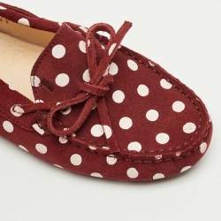 Pre Owned Tod's Burgundy/Pink Polka Dot Suede Driving Loafers Size 31