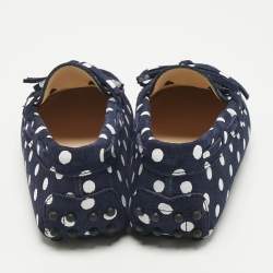 Pre Owned Tod's Navy Blue/White Polka Dot Suede Driving Loafers Size 31