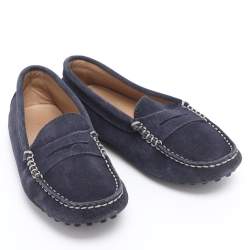 Pre Owned Tod's Navy Blue Suede City Gommino Loafers Size 31