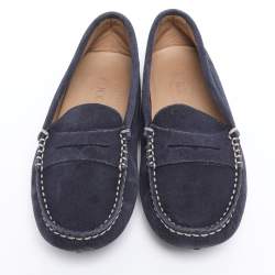 Pre Owned Tod's Navy Blue Suede City Gommino Loafers Size 31