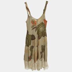 Pre Owned Valentino Kids Green Floral Print Silk Blend Dress 8Yrs