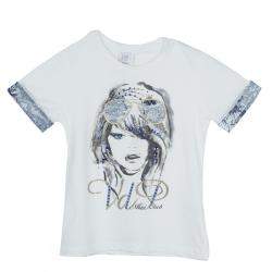 VDP White Swarovski Embellished Printed Tshirt 4 Yrs
