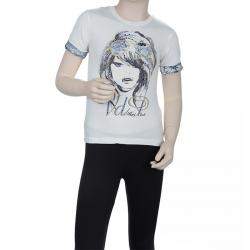 VDP White Swarovski Embellished Printed Tshirt 4 Yrs