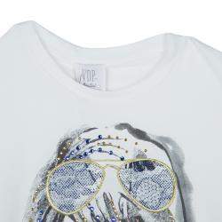 VDP White Swarovski Embellished Printed Tshirt 4 Yrs