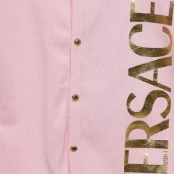 Pre Owned Versace Pink Logo Print Baby Sleepsuit With Cap