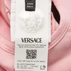 Pre Owned Versace Pink Logo Print Baby Sleepsuit With Cap
