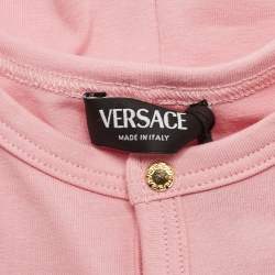 Pre Owned Versace Pink Logo Print Baby Sleepsuit With Cap