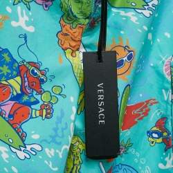 Versace Kids Mint Blue Printed Poplin Shorts 14 Yrs