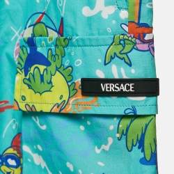 Versace Kids Mint Blue Printed Poplin Shorts 14 Yrs