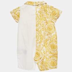 Pre Owned Versace Kids Yellow Barrocco Print Cotton Romper 12-18M