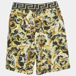 Pre Owned Versace Kids Yellow Barocco Print Cotton Shorts 10Yrs