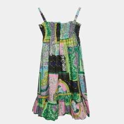 Versace Kids Multicolor Printed Cotton Smocked Sleeveless Dress 8 Yrs