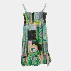 Versace Kids Multicolor Printed Cotton Smocked Sleeveless Dress 8 Yrs
