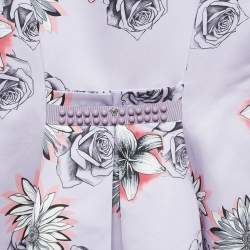 Versace Young Lilac Purple Floral Print Gabardine Pleated Party Dress M 