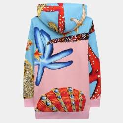 Versace Kids Pink/Blue Starfish Print Cotton Knit Hoodie 8 Yrs 