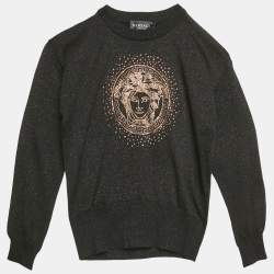Versace Kids Black Lurex Knit Medusa Embellished Sweatshirt 8 Yrs 