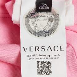 Versace Kids Pink Logo Studded Cotton Crew Neck T-Shirt 10 Yrs