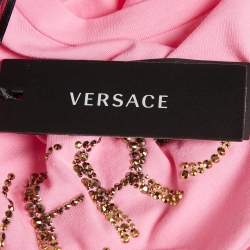 Versace Kids Pink Logo Studded Cotton Crew Neck T-Shirt 10 Yrs