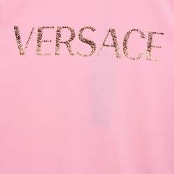 Versace Kids Pink Logo Studded Cotton Crew Neck T-Shirt 10 Yrs