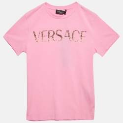 Versace Kids Pink Logo Studded Cotton Crew Neck T-Shirt 10 Yrs