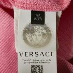 Versace Kids Pink Logo Print Cotton Crewneck Sweatshirt 12 Yrs