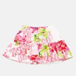 Pre Owned Versace Kids Pink Floral Print Cotton Mini Skirt 12/18M