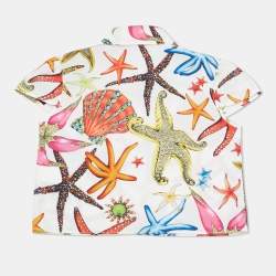 Pre Owned Versace White Sea Animals Printed Cotton Button Front Top 8 Years